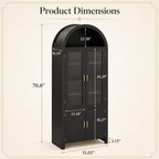 71" Tall Arched Kitchen Pantry Cabinet, Modern Farmhouse Wood Kitchens Storage Cabinets, Cupboard for Dining Room, Kitchen, Bathroom, Black