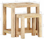 2 Piece Side Table Set Solid Mango Wood Hand-Painted Nesting Tables for Living Room Brown