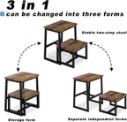 2 Step Stool for Adults Wooden Step Stool with 500 Lbs, Rustic Brown | Kitchen Step Stool, 3 in 1 Heavy Duty Stepping Stool, Tall Bedside Foot Stool for Kichen/Bathroom/Bedroom High Beds, Non-Slip