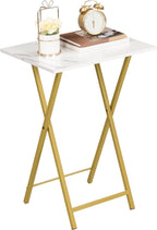 HOOBRO Folding TV Tray Tables, Set of 2 Side Table for Small Space, Industrial Snack Tables for Eating at Couch, Stable Metal Frame, Easy Assembly, Space Saving, Marble and Gold DM25BZ01