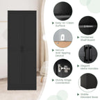 TANGZON Tall Kitchen Cupboard, 5-Tier Storage Cabinet with 2 Adjustable Shelves, Doors & Anti-tipping Device, Freestanding Wooden Tall Sideboard Unit for Pantry Dining Living Room (Black)