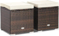 Pemberly Row 2PCS Patio Rattan Ottoman Seat with Storage, Off White, Durable Outdoor Furniture, Multipurpose Design for Patio Seating and Storage Solutions