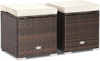 Pemberly Row 2PCS Patio Rattan Ottoman Seat with Storage, Off White, Durable Outdoor Furniture, Multipurpose Design for Patio Seating and Storage Solutions