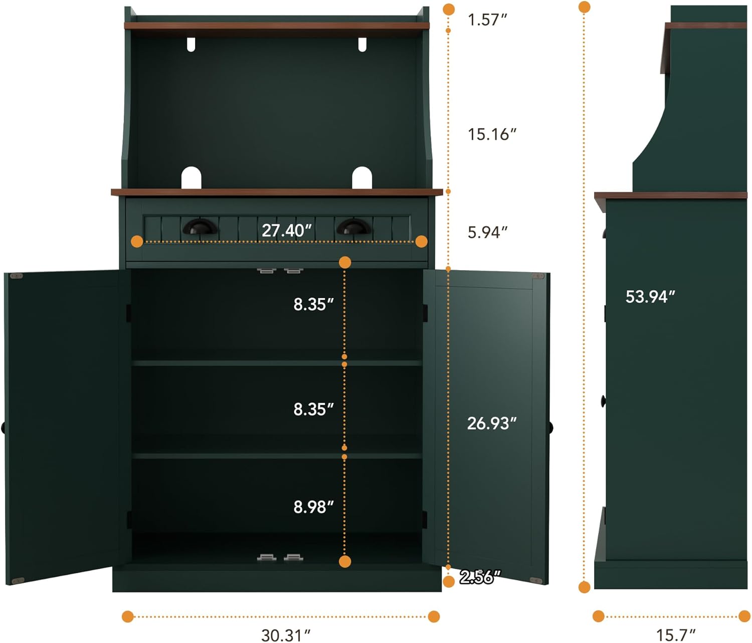 HOLTICO 54" Kitchen Pantry Storage Cabinet with Doors and Adjustable Shelves, Green Freestanding Microwave Cabinet with Drawer for Kitchen, Coffee Bar, Living Room