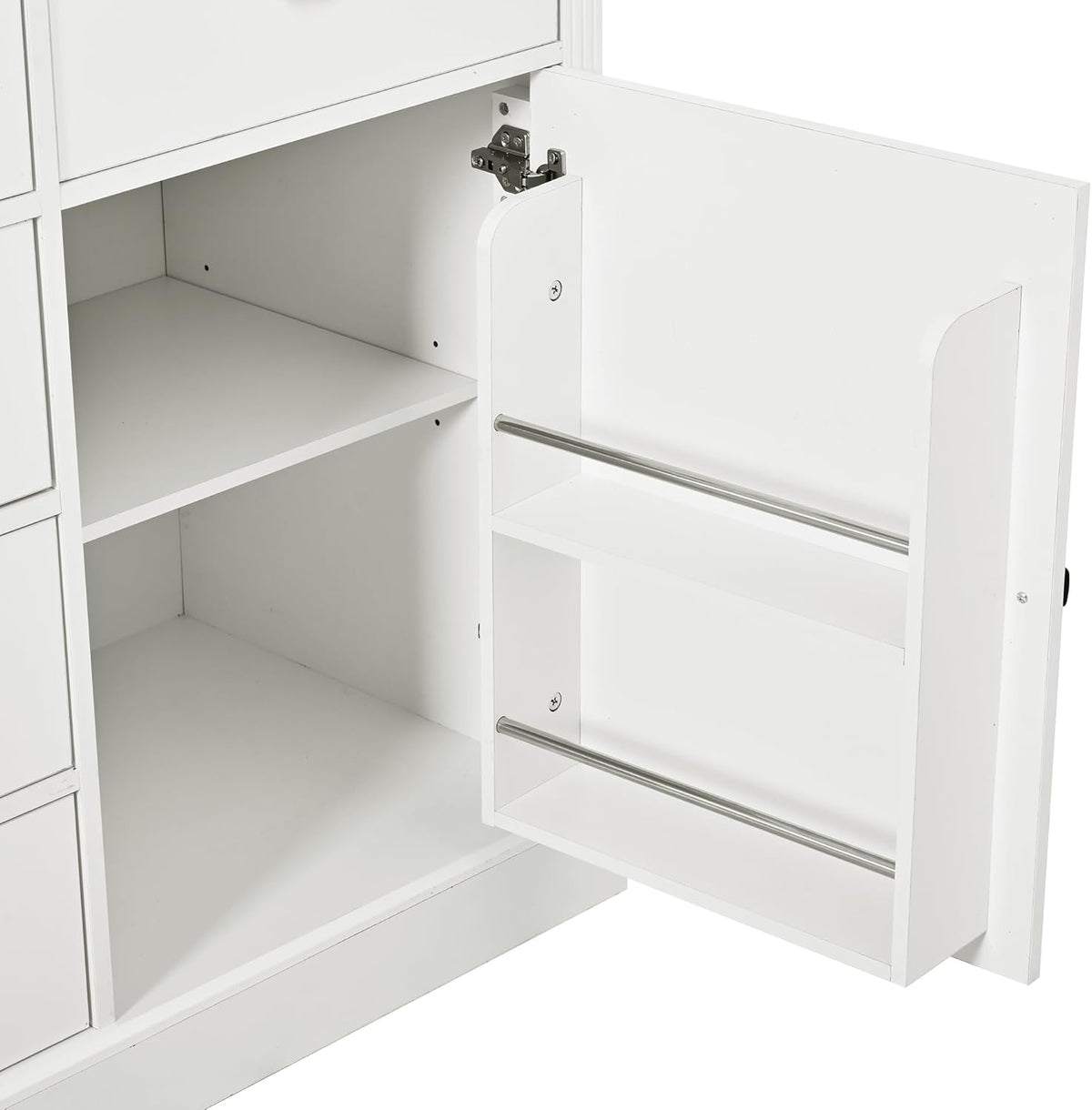 72" H Kitchen Pantry with Glass Doors, Wooden Freestanding Display Storage Cabinet with 5 Drawers and Serving Trays, Large Cupboard with Adjustable Shelves for Kitchen, Dining Room, White