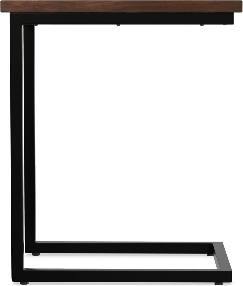 SIMPLIHOME Skyler C-Side Table - 16 inch Wide Solid Mango Wood and Metal Slide-Under Table in Walnut Brown, Industrial Accent Table or End Table for Living Room with Open Frame Design, Assembled