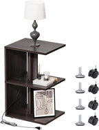 End Table, Side Table, Nightstand, USB Ports and Outlet，3-Tier Storage Shelf, Sofa Table for Small Space, Living Room, Bed Room(Brown)
