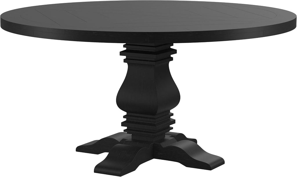 Coaster Home Furnishings - Florence - Pine Wood - Traditional Round Dining Table with Plank Top and Pedestal Base - Dining Room & Kitchen - 60 Inch - Black - 115530