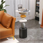 Stone-Shaped Side Table, Resin & Wood End Table, Sofa Side Table for Living Room, Bedroom, Modern Accent Table, Decorative Luck-Inspired Design(Small)