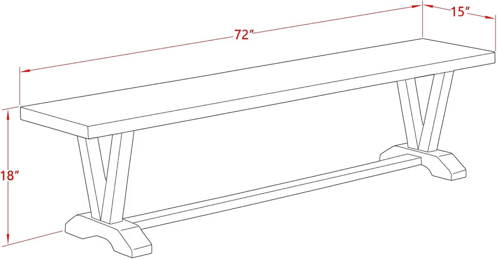 East West Furniture VB677 V-Style Modern Dining Table Bench with Wood Seat, 72x15x18 Inch, Multi-Color