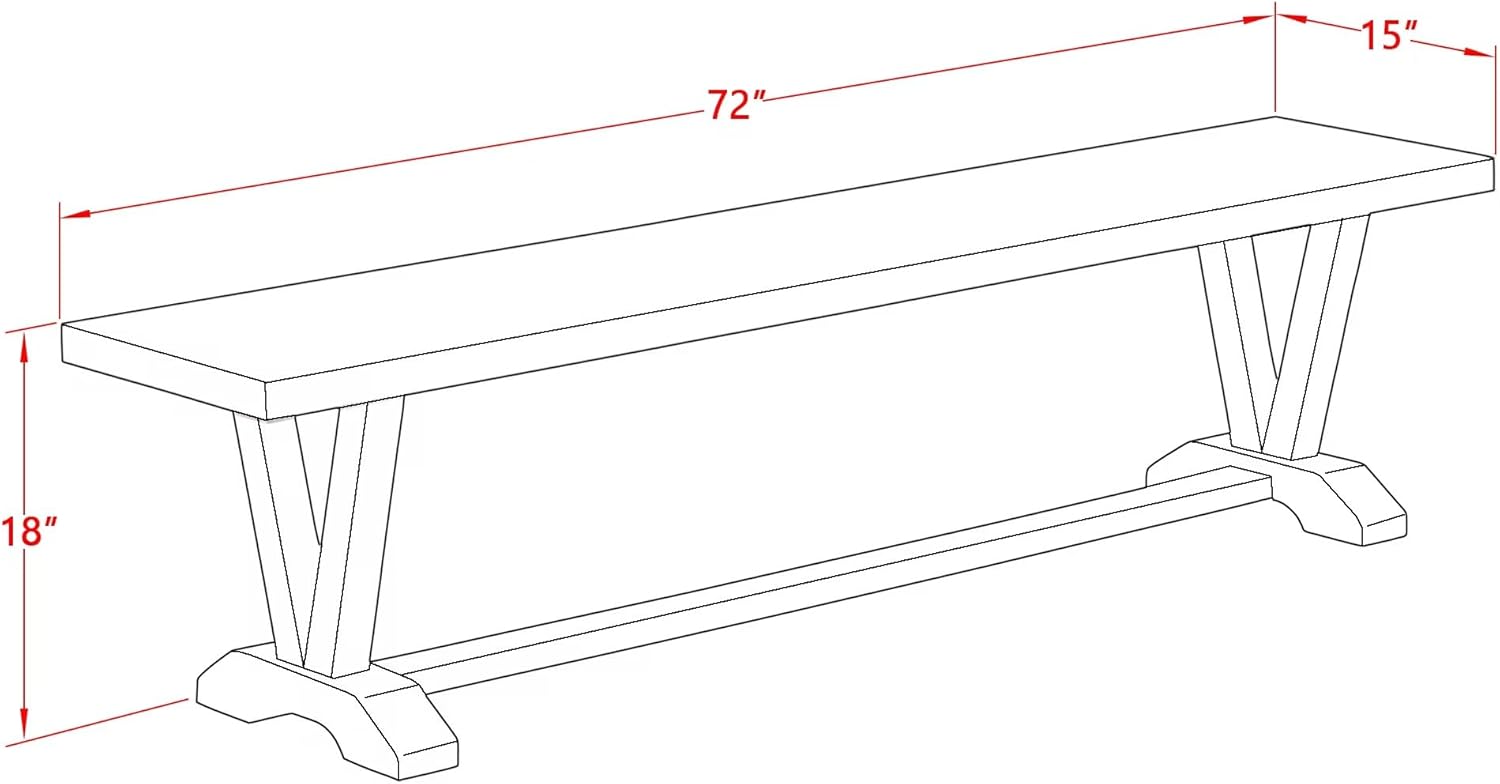 East West Furniture VB677 V-Style Modern Dining Table Bench with Wood Seat, 72x15x18 Inch, Multi-Color