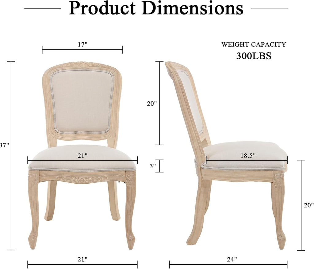 Kmax French Dining Chairs Set of 4, Farbric Upholstered Dining Chairs with Elegant Curved Legs High Back Armless Kitchen Chairs Side Chairs for Dining Room Restaurant - Linen, Beige/Brushed Legs