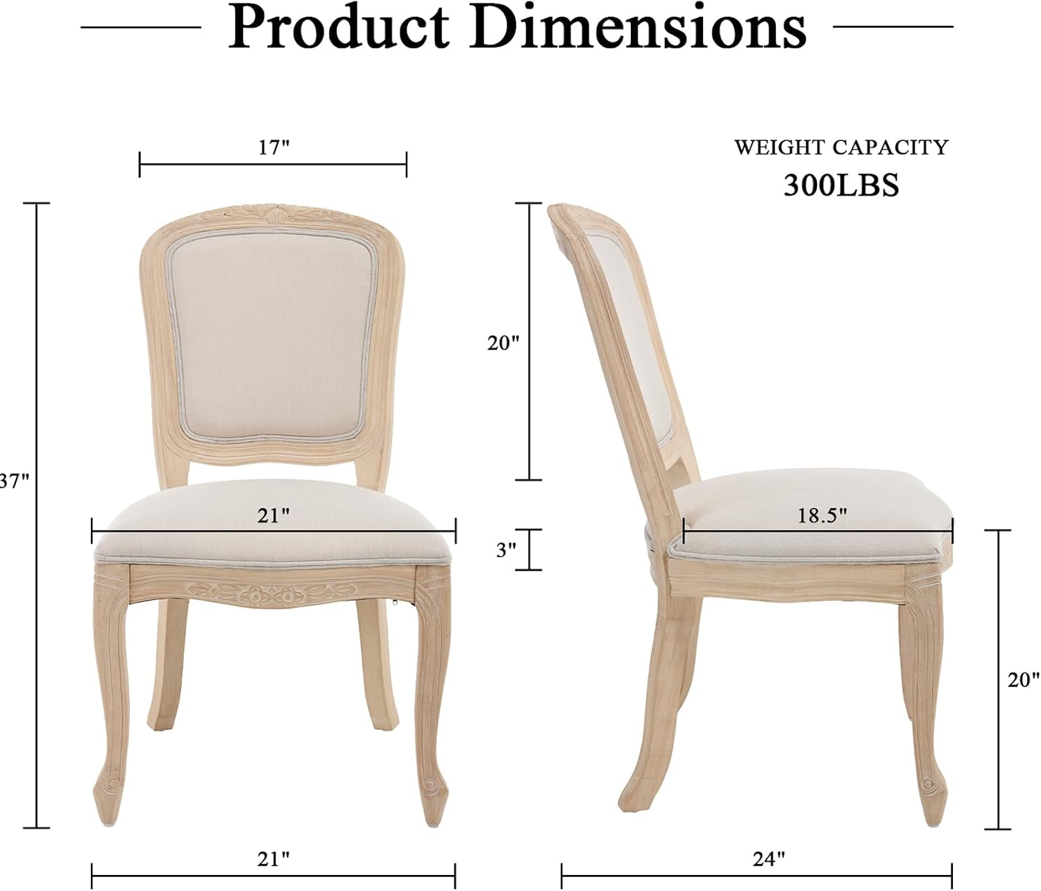 Kmax French Dining Chairs Set of 4, Farbric Upholstered Dining Chairs with Elegant Curved Legs High Back Armless Kitchen Chairs Side Chairs for Dining Room Restaurant - Linen, Beige/Brushed Legs