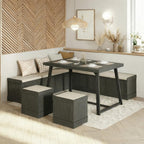 Brafab Corner Dining Table Set, 43 Inch Breakfast Nook Table Set with Bench with Hidden Storage & 2 Ottomans, 5-Piece Corner Bench Dining Table Set, Brown