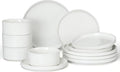 E-far 12-Piece Plates and Bowls Sets, Stoneware Dinnerware Dishes Sets for 4, Kitchen Modern Dining Dishware, Chip & Scratch Resistant, Microwave & Dishwasher Safe, Speckled White