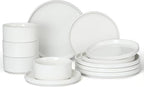 E-far 12-Piece Plates and Bowls Sets, Stoneware Dinnerware Dishes Sets for 4, Kitchen Modern Dining Dishware, Chip & Scratch Resistant, Microwave & Dishwasher Safe, Speckled White