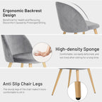 FurnitureR Dining Chairs Set of 2, Upholstered Velvet Mid Back Armless Accent Chair with Wood Legs for Home, Kitchen, Bedroom, and Living Room, Grey