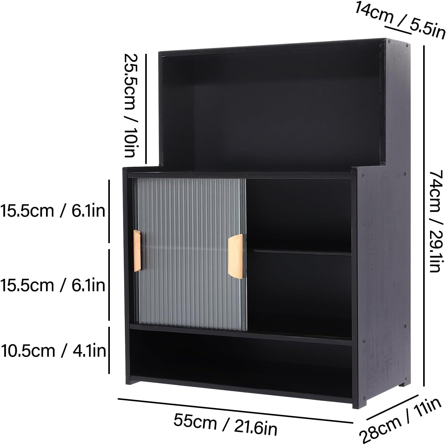 Countertop Kitchen Pantry - 3 Tier Bamboo Sideboard with Sliding Glass Doors, Dining Cupboard Storage Cabinet for Spices and Seasoning Bottles