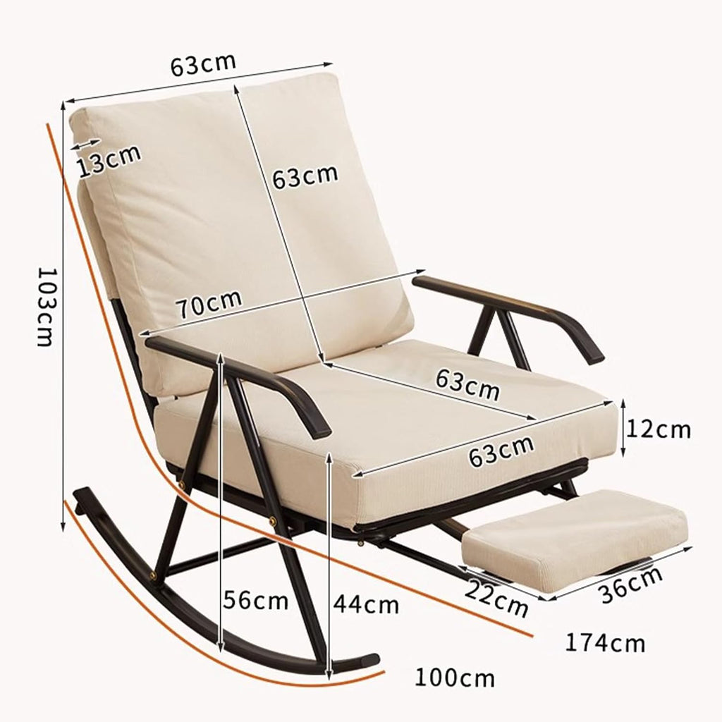 Single Rocking Chair with a Retractable footrest, Armchair with Adjustable backrest, Corduroy Upholstery, Suitable for Living Room, Balcony, and Bedroom Beige