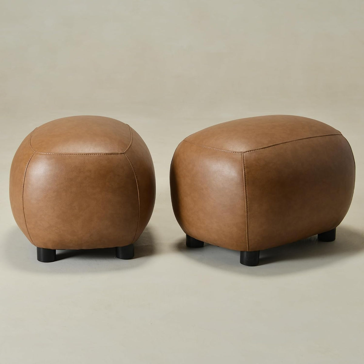 KINWELL 23" Wide Faux Leather Upholstered Ottoman Set of 2, Camel | Living Room Footrest with Soft Padded Seat, Mid-Century Modern Entryway Footstool for Bedroom, Entryway or Living Room