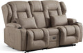 Loveseat Recliner Sofa,RV Wall Hugger Recliners for Small Spaces,Reclining Loveseat Sofa Recliner with Cup Holders/Lumbar Pillows,RV Furniture (Khaki, Loveseat with Flip-up Console)
