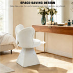Bedroom Living Room Butterfly Back Chenille Velvet Vanity Stool, Triangular Solid Base 300LBS Heavy-Duty, 360° Swivel Accent Chair for Dressing Table & Dining Space, White