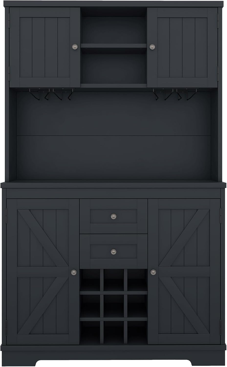 Merax 73.8" Kitchen Pantry Storage Cabinet, Freestanding Larder Cupboard, Kitchen Hutch Cabinet with Drawers Shelves and Cabinets, Buffet Cabinet Wine & Glass Racks for Dining Room, Living Room, Blue