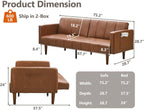 Garvee Modern Futon Sofa Bed, Convertible 75" Sleeper with Adjustable Backrest & Side Pockets, Mid-Century Brown PU Leather