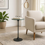 Elegant End Table, Side Table, or Small Night Stand for Room Decor - Slim Metal Drink Table with Marble Top and Trumpet Base for Bedroom or Living Room - Ideal for Small Spaces - 27" Green & Black