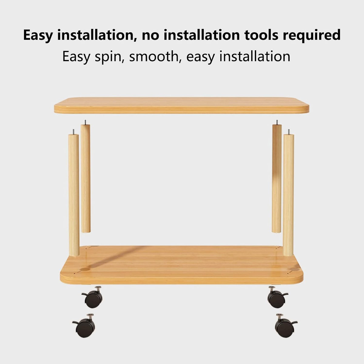2-Tier End Table with Wheels, Compact MDF Wooden Bedside Nightstand Simple Side Table 150Lbs Narrow End Tables for Small Spaces Bedroom Living Room Entryway Wooden Color