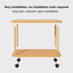 Rolling End Table with Wheels, 2-Tier 150lb Shelf, MDF Top Solid Wood Frame, Industrial Sofa/Coffee Table Wooden Color
