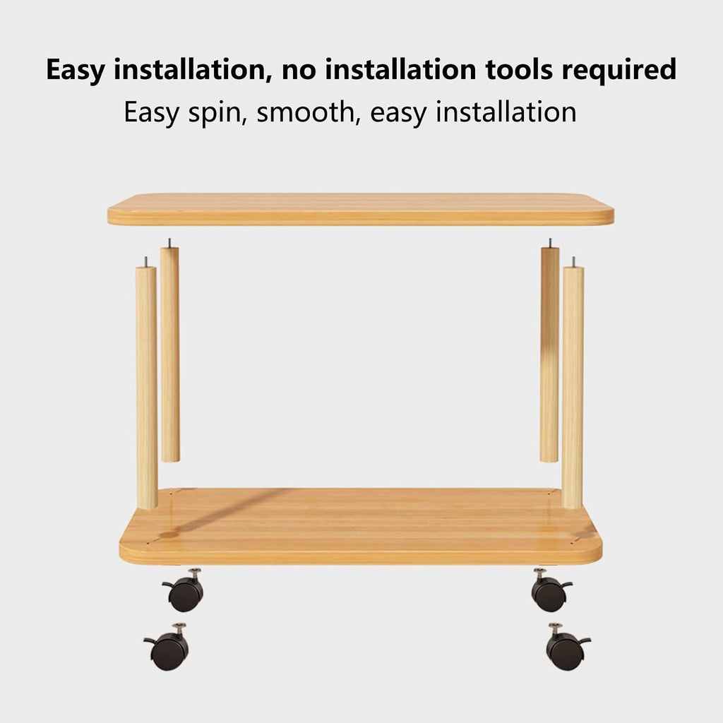 Side Table End Table for Living Room, 360 Degree Swivel, Solid Wood Legs, Easy Assembly, 2 Tier Open Shelf Sofa Small Tea Tables Wooden Color