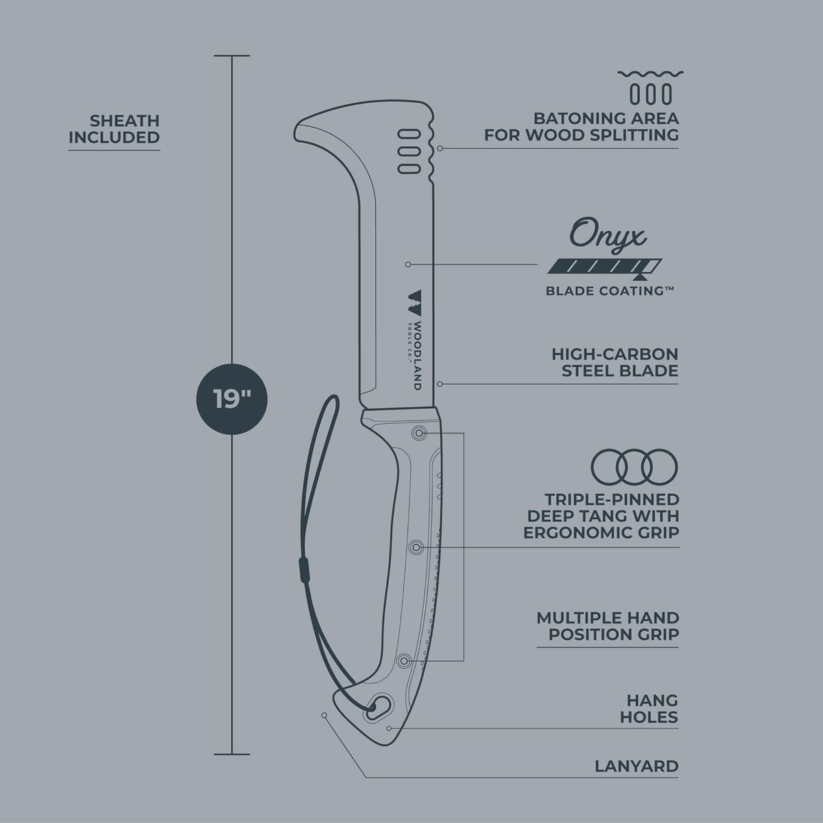Woodland Tools Super Duty Brush Axe – 9 Inch Curved Blade with Triple Pinned Full Tang, Long Handle, Batoning Spine, and Ballistic Nylon Sheath – Manual Tool for Brush Clearing and Trail Work