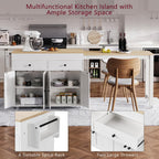 ZOEDO K&K 74.5 Inch Kitchen Island with Extendable Dining Table, Rolling Kitchen Island on Wheels with Spice Rack and 2 Drawers, 4 Door Cabinet, for Kitchen, Dining Room, White (One Package)