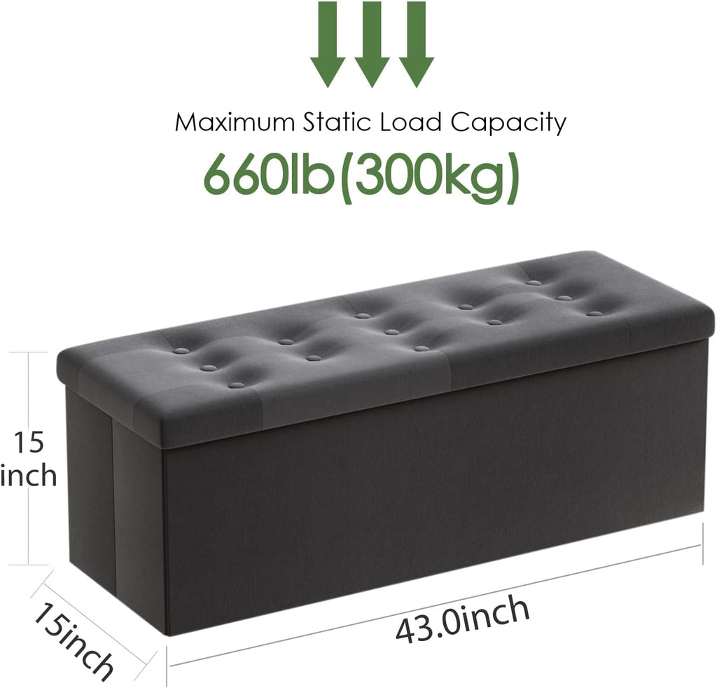 PRANDOM Jumbo Ottoman with Storage [1-Pack] Velvet Folding Small Square Foot Stool with Lid for Living Room Bedroom Coffee Table Dorm Dark Grey 43x15x15 inches