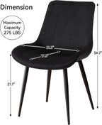 Velvet Dining Chairs Set of 4, Black Modern Upholstered Armless Kitchen Chairs with Metal Legs for Bedroom Living Room