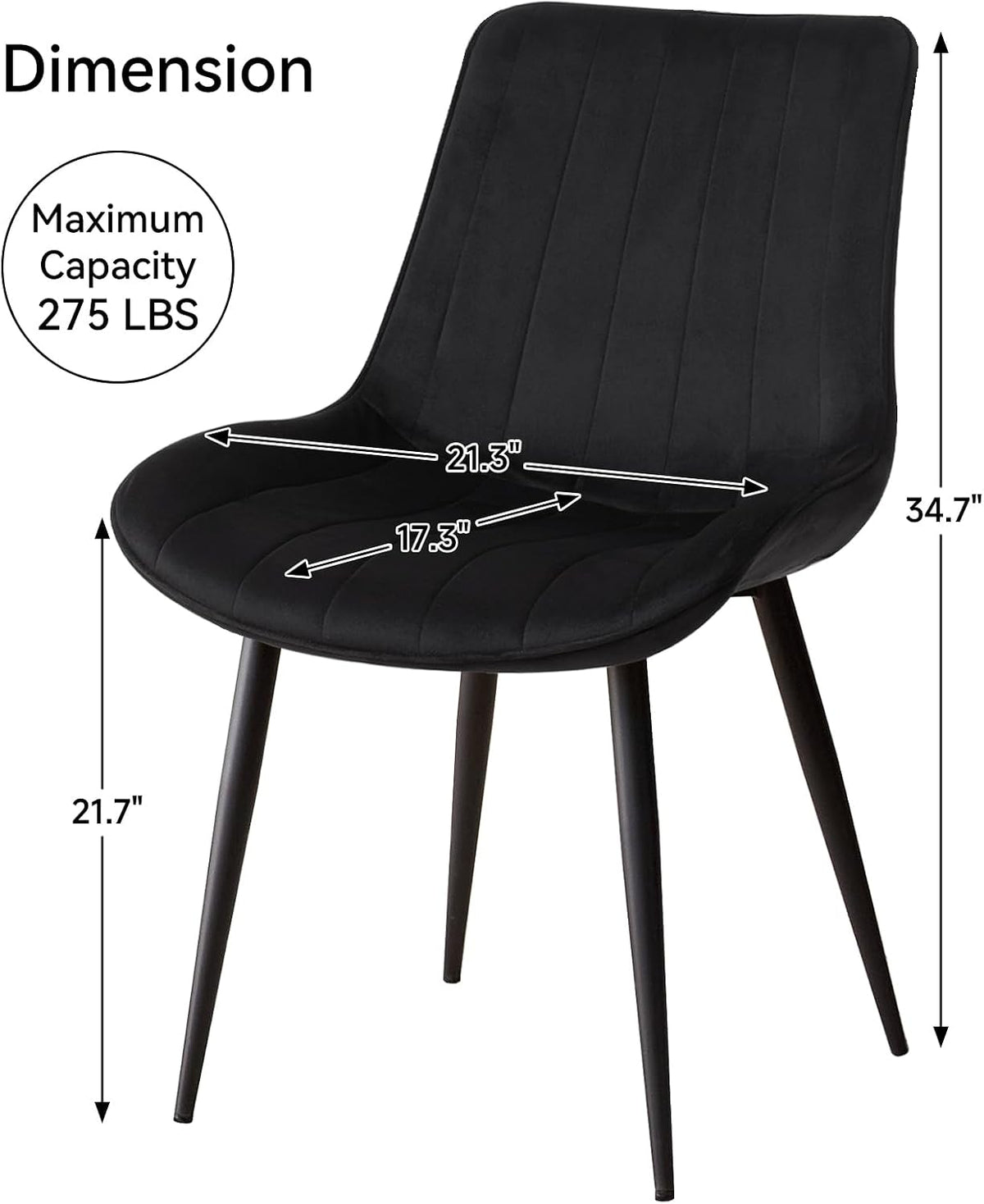 Velvet Dining Chairs Set of 4, Black Modern Upholstered Armless Kitchen Chairs with Metal Legs for Bedroom Living Room
