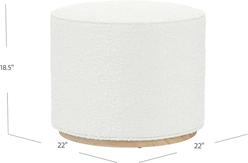 Spatial Order 22" Round Ottoman with Wooden Base - Cream Textural Fabric
