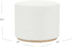 Spatial Order 22" Round Ottoman with Wooden Base - Cream Textural Fabric