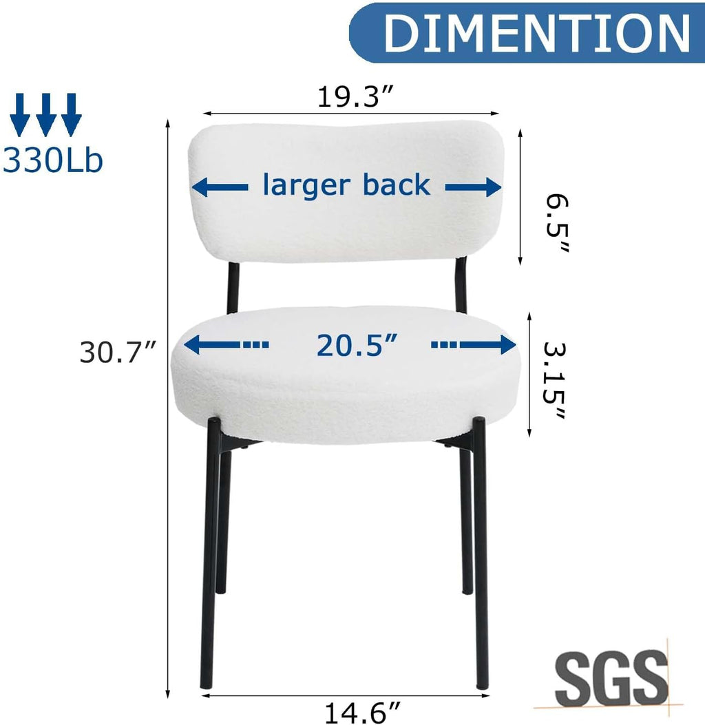 White Dining Chairs Set of 4, Modern Mid Century Kitchen Chairs with Upholstered Seat, Round Dining Room Chair with Metal Frame