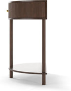 Knocbel Half Moon Console Table with Wave-Pattern Door, Semi-Circle Sofa End Table with 2 Storage Drawers and Bottom Shelf for Entryway Living Room, 31.5" W x 15.75" D x 32.3" H, Brown
