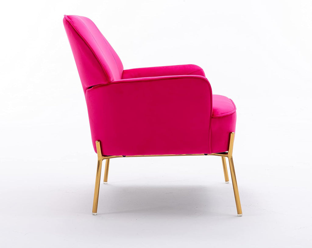 Comfy Velvet Accent Chair with Glam Metal Legs for Dining Room Bedroom Living Room Beauty(Rose red)