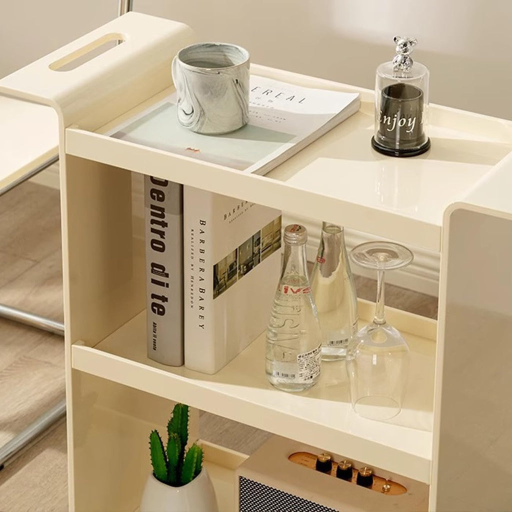 Gdrasuya10 3 Tier Acrylic Bar Cart Serving Cart with Wheels, Clear Acrylic Utility Rolling Cart White End Table Side Table Rolling Serving Cart Snack Tablé for Living Room Balcony Party