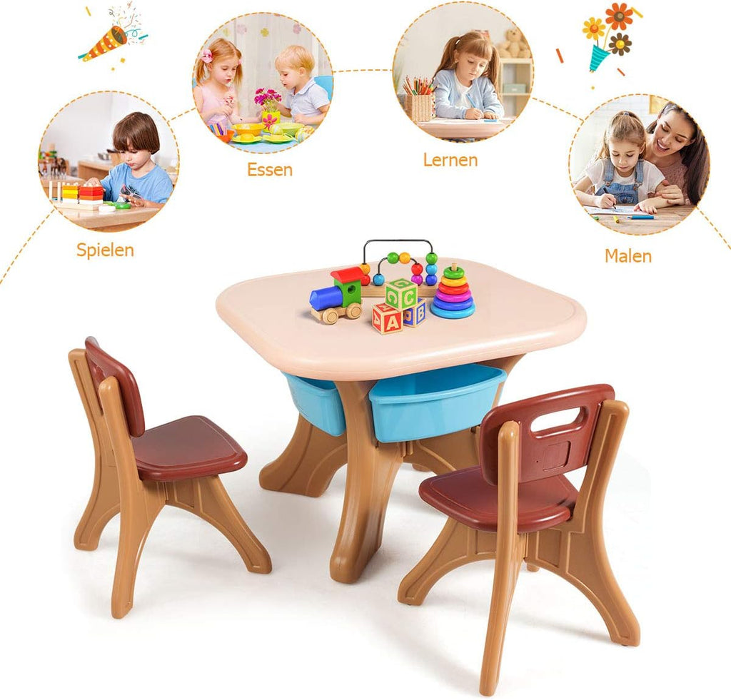 GLACER Toddler Table and Chair Set - 3 Pieces Children Activity Table w/4 Storage Bins, Kids Play Table, Kids Table and Chairs for Reading, Drawing, Playroom, Snack Time
