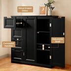 Gizoon Wooden Bathroom Floor Cabinet, Side Storage Organizer Cabinet with 4 Drawers & Double Doors, Freestanding Entryway Storage Unit Console Table, Bathroom Living Room Dining Kitchen, Black