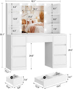 FIONESO Vanity Desk with Mirror and Lights, White | Makeup Vanity with 3 Colors LED Lights, White Vanity with 7 Drawers , 6 Shelves & 5 Jewel Hooks, Girls Vanity for Bedroom