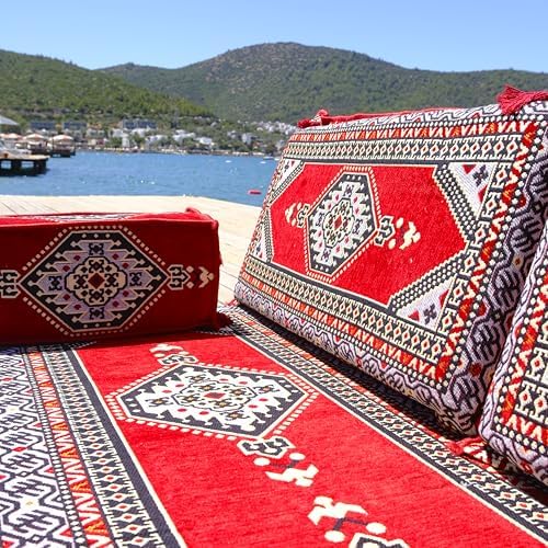 mysticalanatolia Majlis Floor Sofa Loveseat – 75x27x4 in Convertible Guest Mattress Traditional Arabic Seating Bohemian Style Living Room Furniture Futon Sets