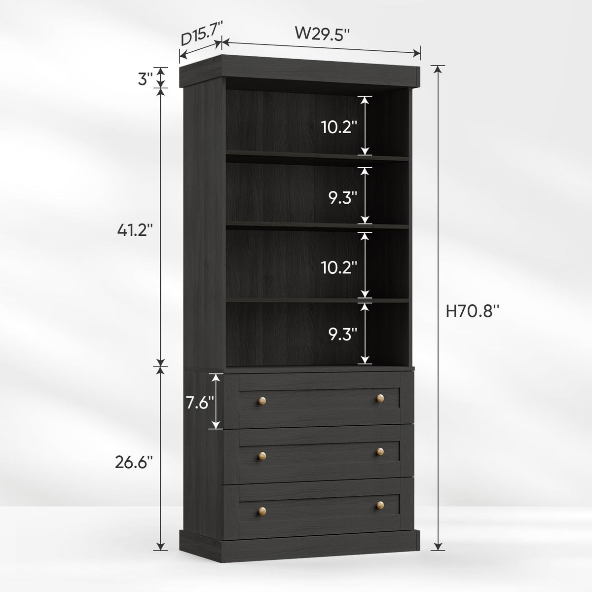 Vyre 71" Tall Farmhouse Kitchen Pantry, Set of 2 Large Storage Cabinets with 3 Drawers, Adjustable Shelves, Wood Versatile Hutch Cabinet for Living Room, Dining Room, Black
