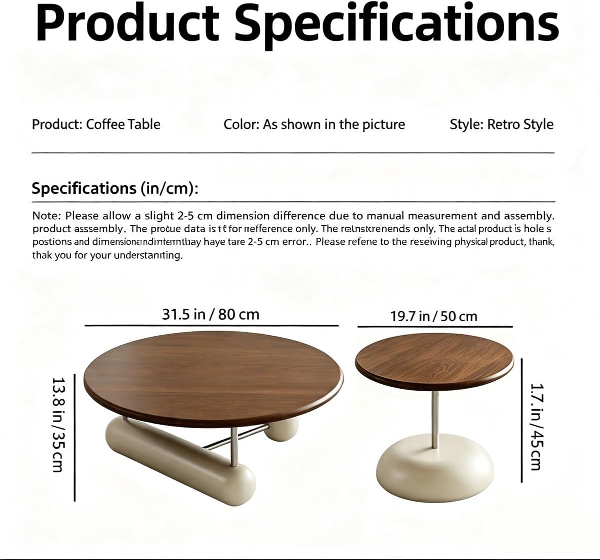 Walnut Veneer Nesting Round Coffee Table Set with Metal Base Center Table | Modern Sculptural Curved Accent Side Table, Stainless Steel Support Frame for Apartment Living Room(Black,Table Set)