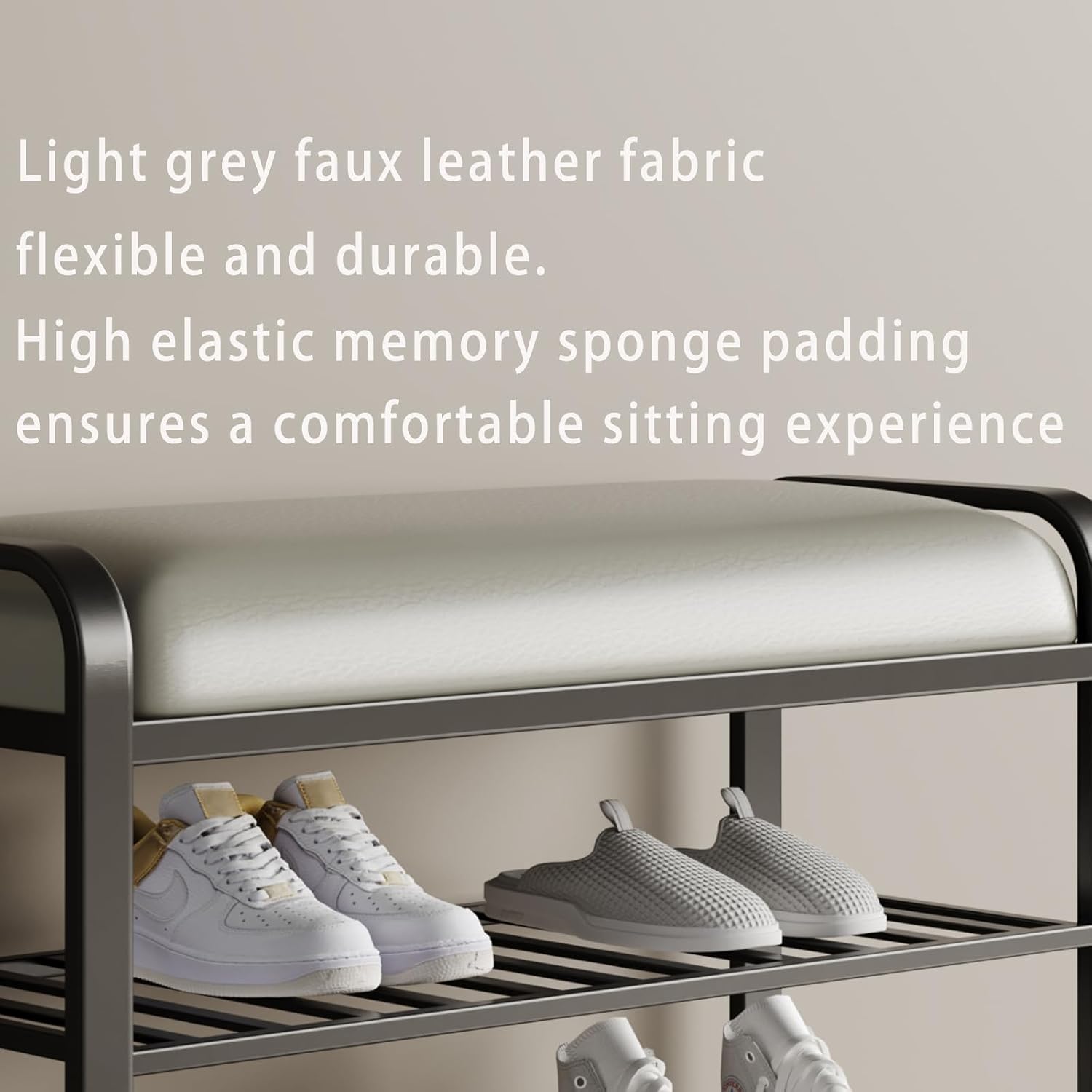 shoe bench,entryway bench with shoe storage,modern shoe rack bench with cushion upholstered padded seat 3 Tier metal shoe storage bench for entryway, hallway,front door (31.5*12.5*20.4, black)